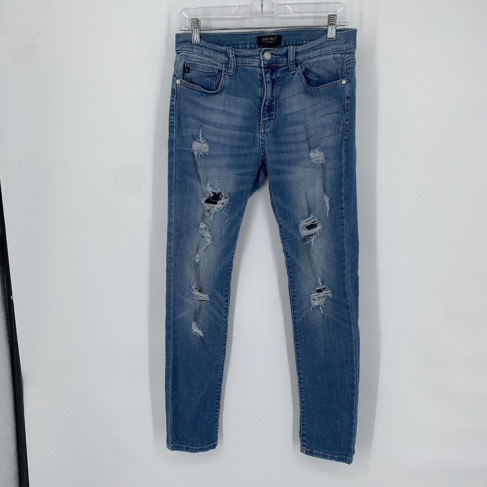 Judy Blue Jeans womens 30 blue skinny distressed mid rise denim casual festival